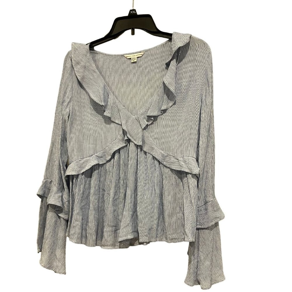 Blue Striped Long Sleeve Blouse - American Eagle Outfitters - Size Medium